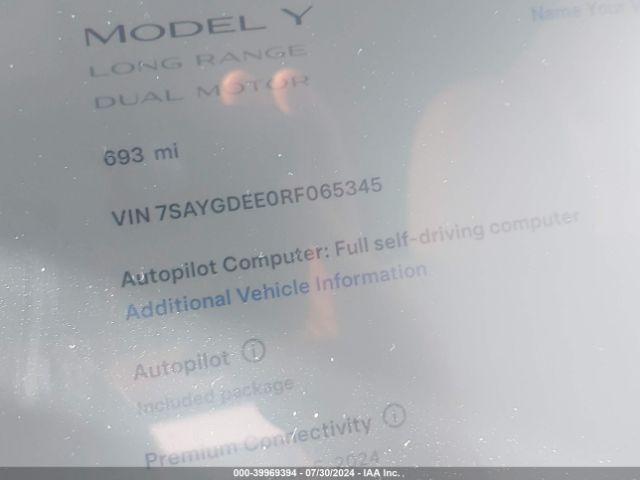 7SAYGDEE0RF065345 Tesla Model Y Long Range Dual Motor All-wheel Drive