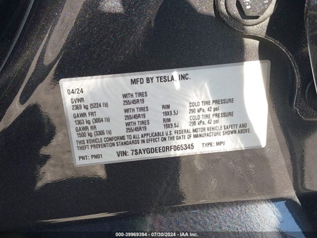 7SAYGDEE0RF065345 Tesla Model Y Long Range Dual Motor All-wheel Drive