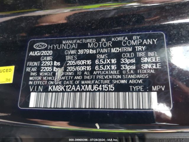 KM8K12AAXMU641515 Hyundai Kona Se