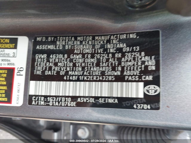 4T4BF1FK2ER343285 Toyota Camry L/le/se/se Sport/xle