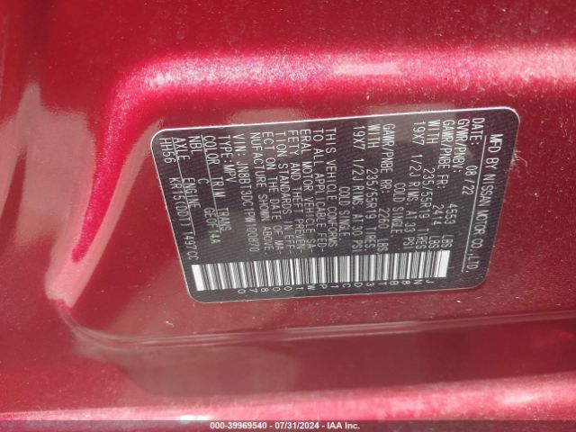 JN8BT3DC1PW100870 Nissan Rogue Platinum Fwd