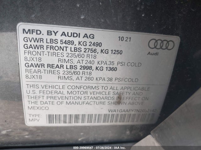 2022 AUDI Q5 WA1GAAFY7N2032142 Photo 8