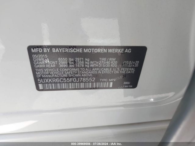 5UXKR6C55F0J78552 BMW X5 Xdrive50i