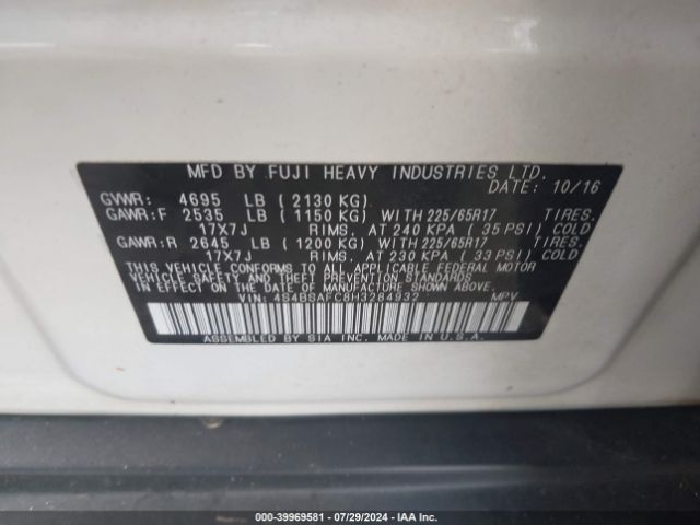 4S4BSAFC8H3284932 Subaru Outback 2.5i Premium