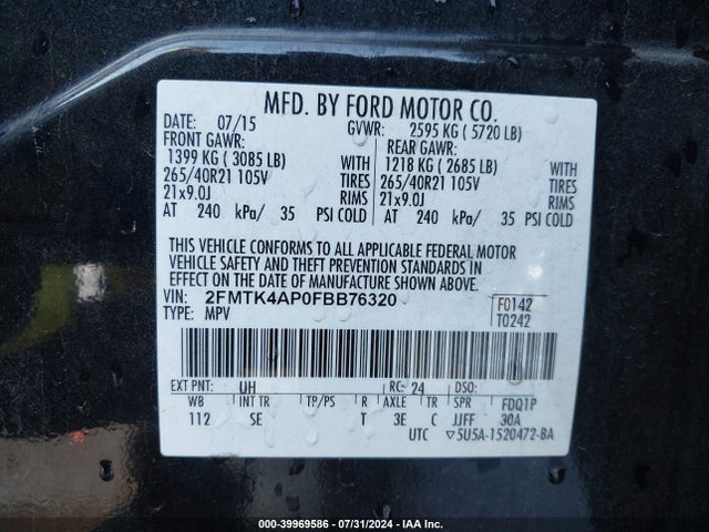 2FMTK4AP0FBB76320 Ford EDGE SPORT