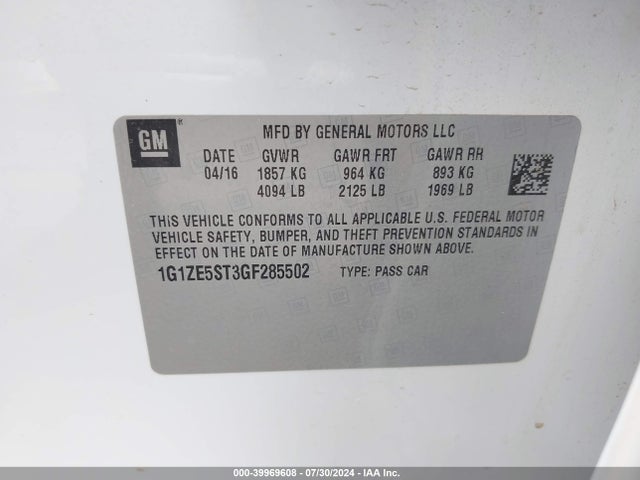 Chevrolet MALIBU 1LT 2016 1G1ZE5ST3GF285502 Image 9