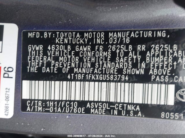 Toyota CAMRY LE 2016 4T1BF1FKXGU583794 Image 9