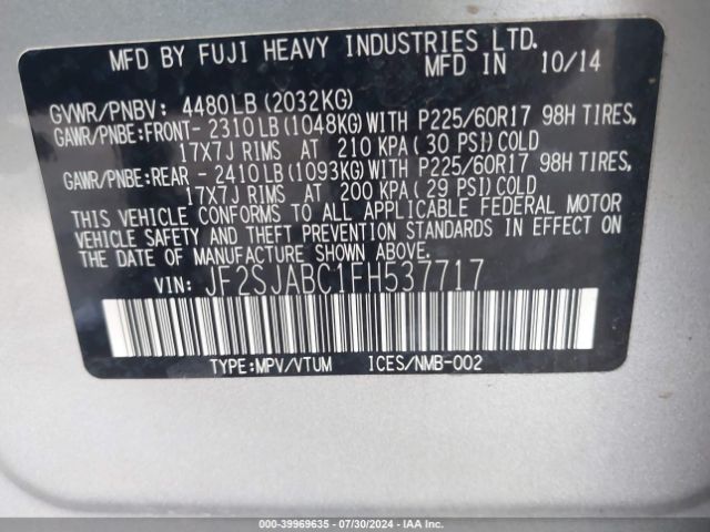 JF2SJABC1FH537717 Subaru Forester 2.5i