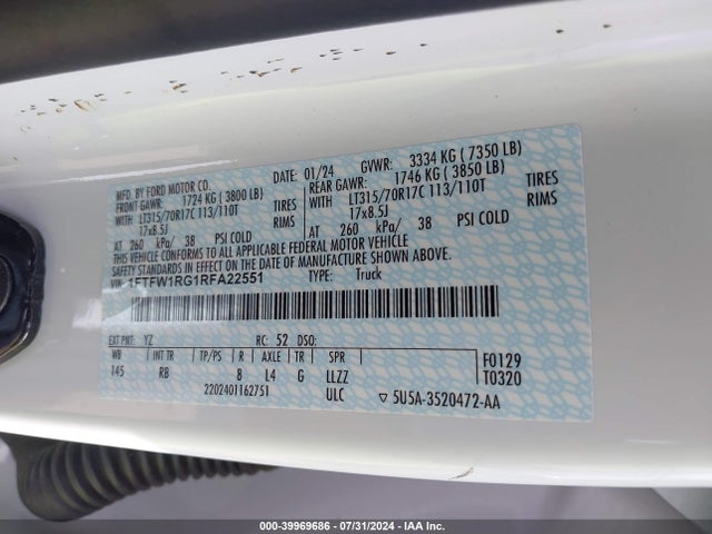 Ford F-150 Raptor 2024 1FTFW1RG1RFA22551 Image 9