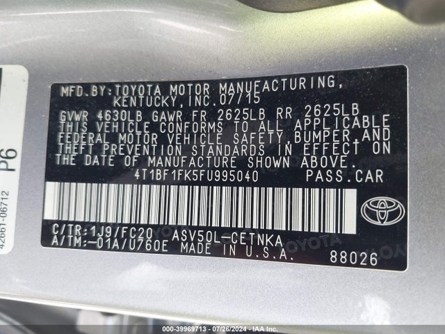 Toyota CAMRY LE 2015 4T1BF1FK5FU995040 Image 9