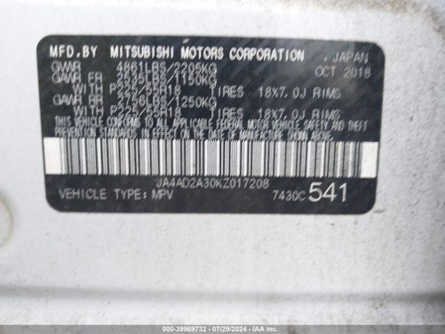 JA4AD2A30KZ017208 Mitsubishi Outlander Es