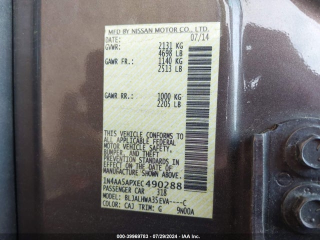 Nissan Maxima 3.5 Sv 2014 1N4AA5APXEC490288 Image 9