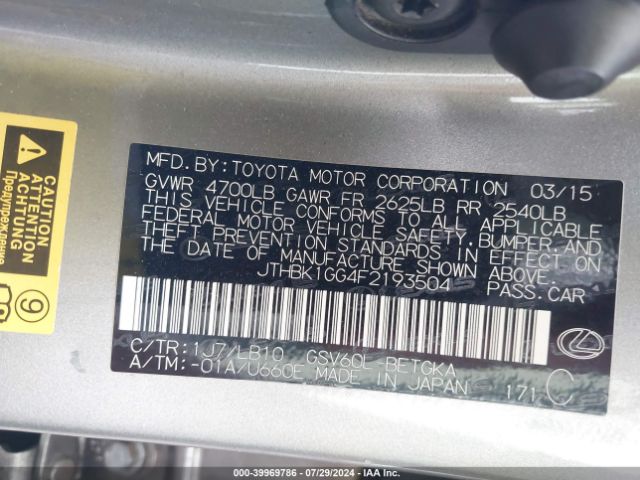 JTHBK1GG4F2193504 Lexus ES 350