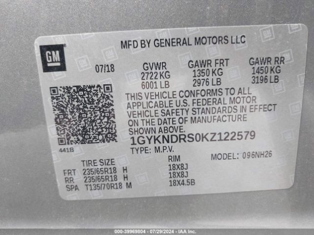 1GYKNDRS0KZ122579 Cadillac XT5 LUXURY