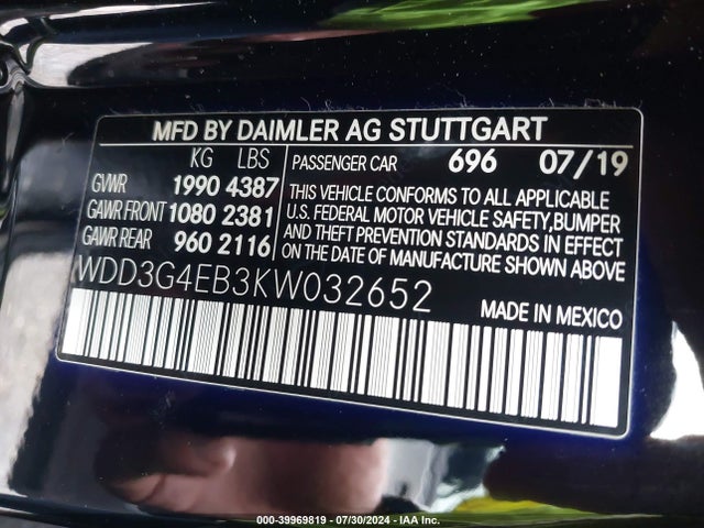 WDD3G4EB3KW032652 Mercedes-Benz A 220
