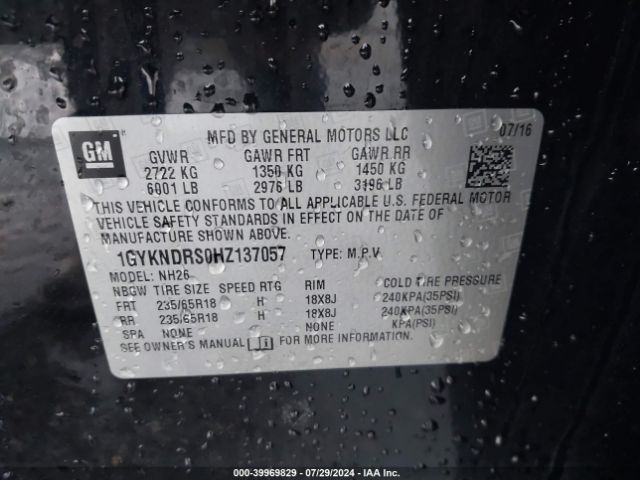 1GYKNDRS0HZ137057 Cadillac XT5 LUXURY