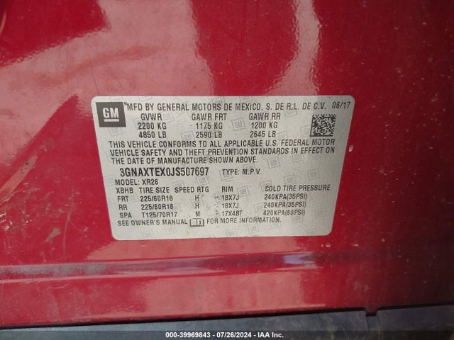 Chevrolet EQUINOX LT 2018 3GNAXTEX0JS507697 Image 9