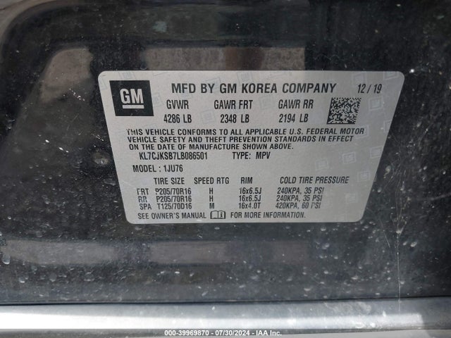 Chevrolet Trax Fwd Ls 2020 KL7CJKSB7LB086501 Image 9