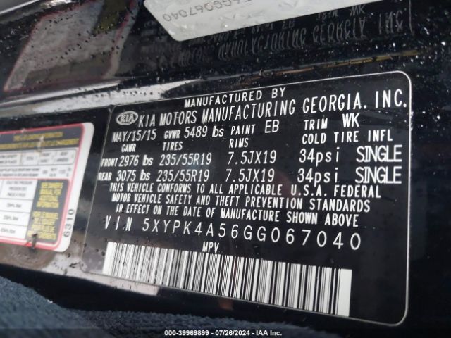 5XYPK4A56GG067040 KIA Sorento 3.3l Sxl