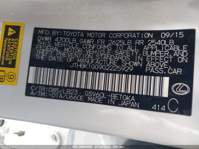 JTHBK1GG9G2225929 Lexus ES 350