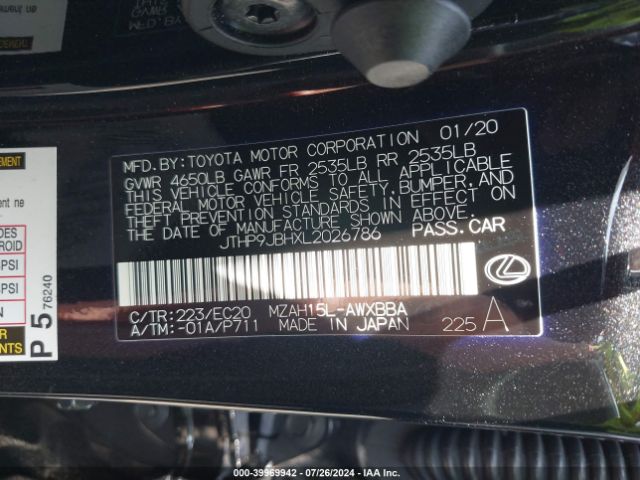 JTHP9JBHXL2026786 Lexus UX 250H