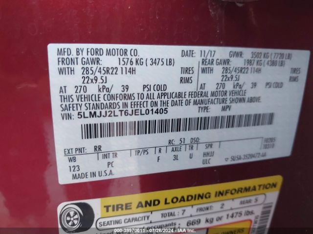 5LMJJ2LT6JEL01405 Lincoln Navigator Reserve