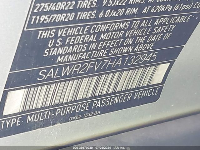 SALWR2FV7HA132945 Land Rover Range Rover Sport 3.0l V6 Supercharged Hse