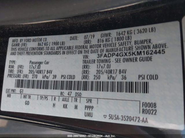 3FADP4GX5KM162445 Ford FIESTA ST