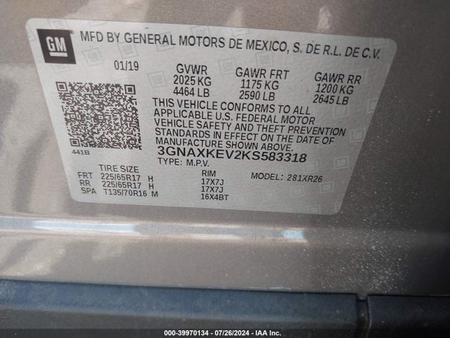 Chevrolet EQUINOX LT 2019 3GNAXKEV2KS583318 Image 9