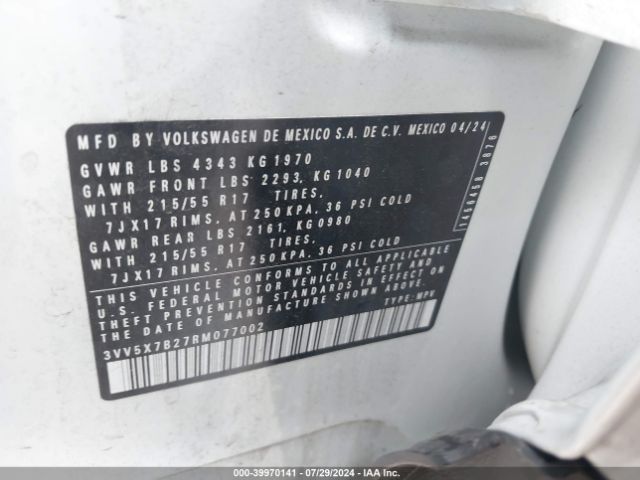 3VV5X7B27RM077002 Volkswagen Taos 1.5t S