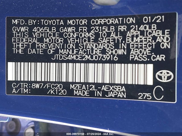 Toyota COROLLA SE 2021 JTDS4MCE2MJ073916 Image 9
