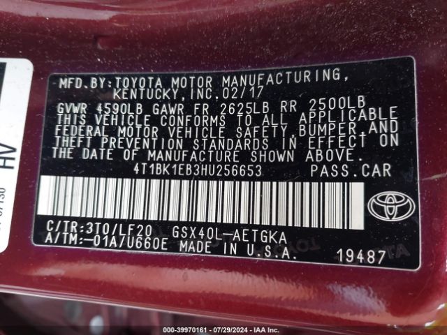 2017 TOYOTA AVALON 4T1BK1EB3HU256653 Photo 8