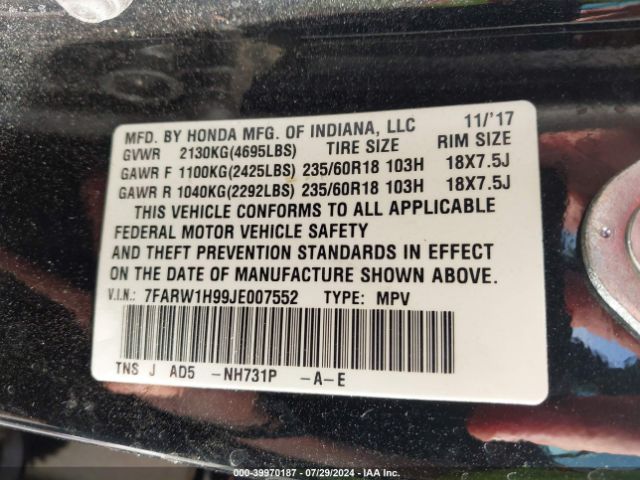 7FARW1H99JE007552 Honda Cr-v Touring
