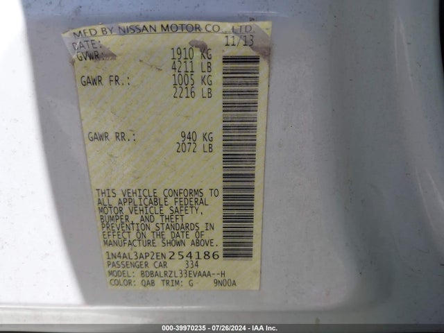 Nissan Altima 2.5 S 2014 1N4AL3AP2EN254186 Image 9