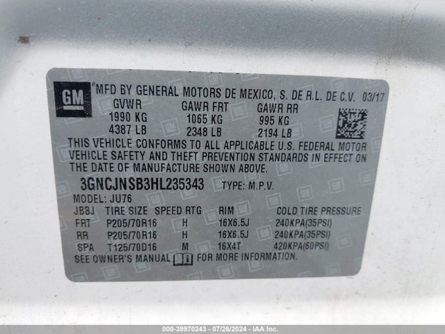 Chevrolet TRAX LS 2017 3GNCJNSB3HL235343 Image 9