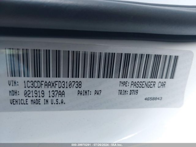 1C3CDFAAXFD310738 Dodge DART SE