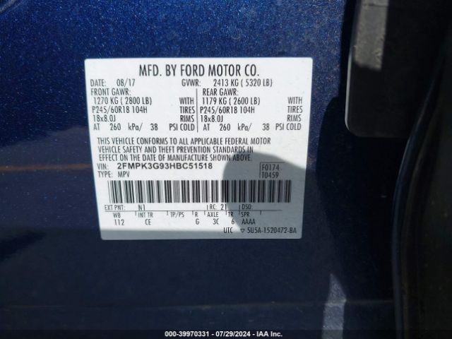 2FMPK3G93HBC51518 Ford EDGE SE