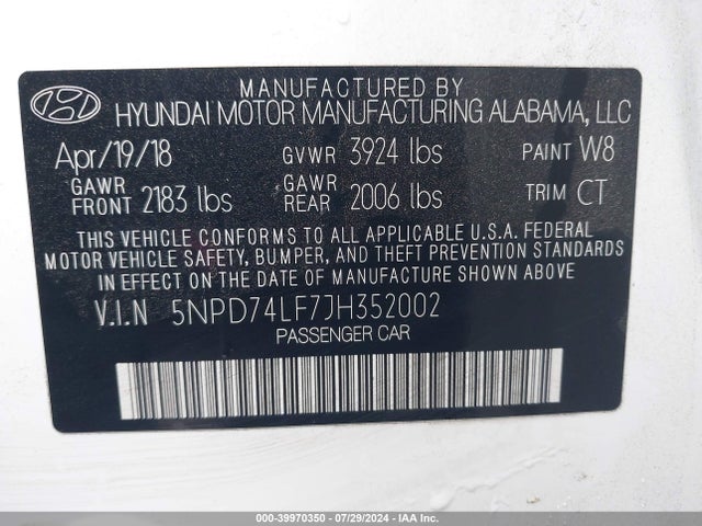 Hyundai ELANTRA SE 2018 5NPD74LF7JH352002 Image 9