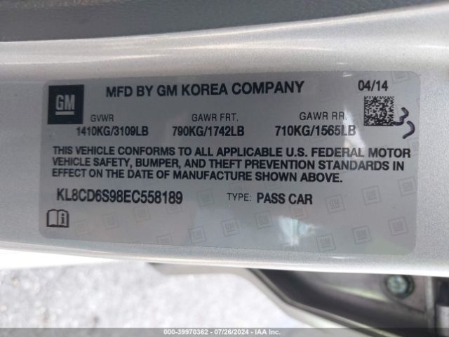 KL8CD6S98EC558189 Chevrolet Spark 1lt Auto