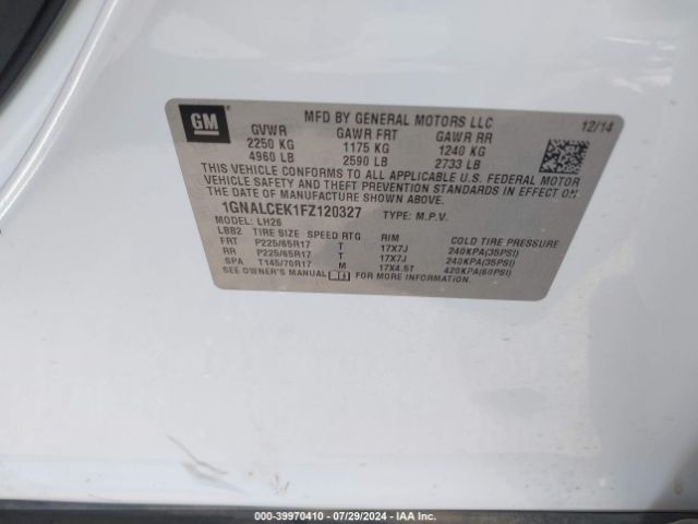 1GNALCEK1FZ120327 Chevrolet Equinox 2lt