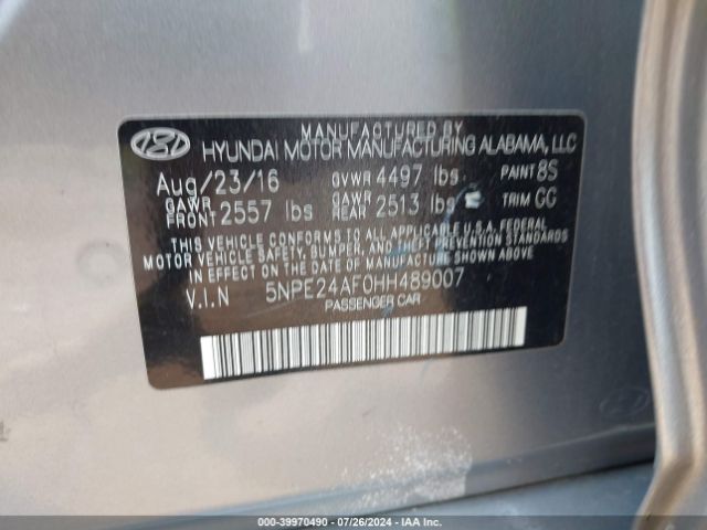5NPE24AF0HH489007 Hyundai Sonata