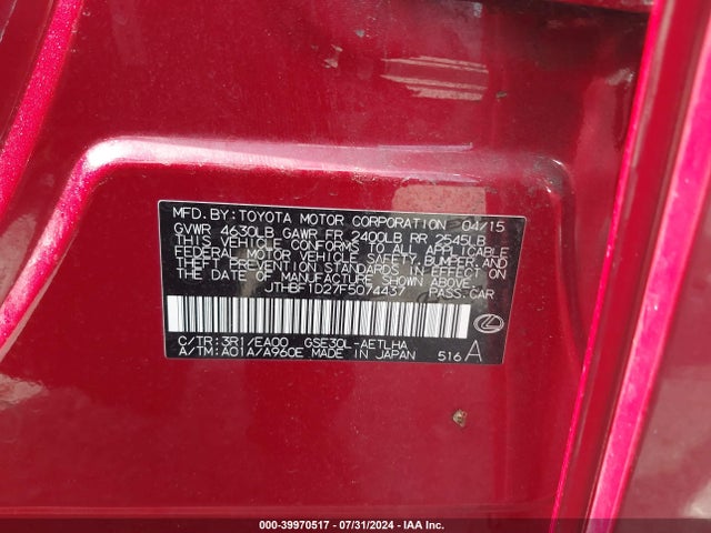 JTHBF1D27F5074437 Lexus Is 250 Crafted Line