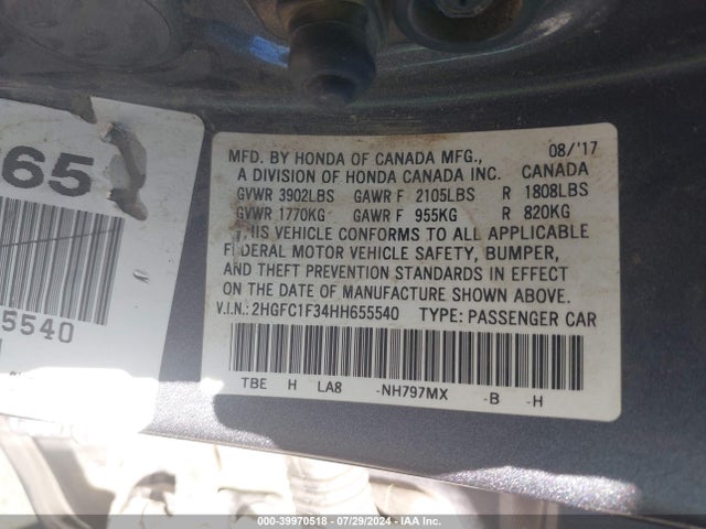 Honda Civic Ex-t 2017 2HGFC1F34HH655540 Image 9