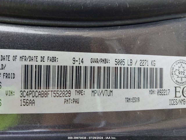 Dodge Journey Cvp/se Plus 2015 3C4PDCAB8FT552829 Image 9