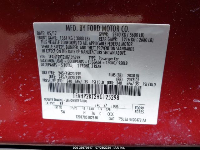 1FAHP2KT2HG125298 Ford TAURUS SHO