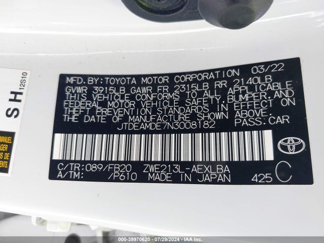 Toyota Corolla Hybrid Le 2022 JTDEAMDE7N3008182 Image 9