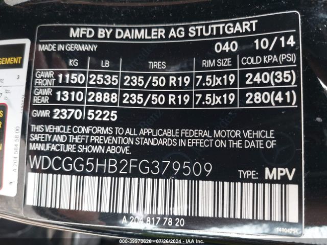 WDCGG5HB2FG379509 Mercedes-Benz GLK 350