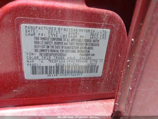 Nissan SENTRA SV 2017 3N1AB7AP8HY266549 Image 9