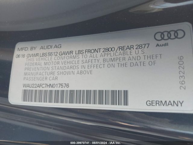 WAU22AFC7HN017576 Audi A7 3.0t Premium Plus
