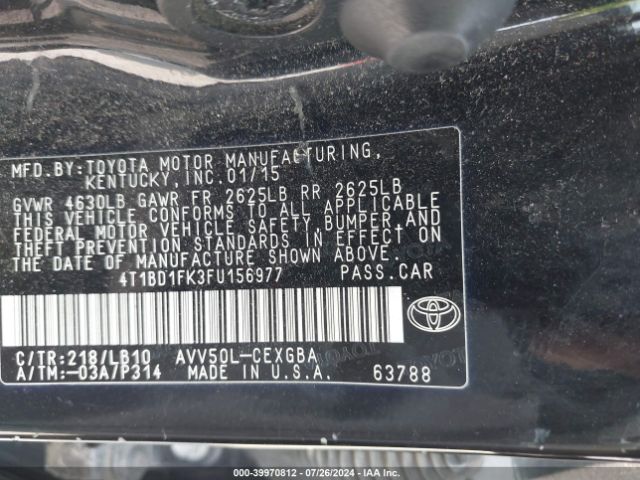 4T1BD1FK3FU156977 Toyota Camry Hybrid Xle